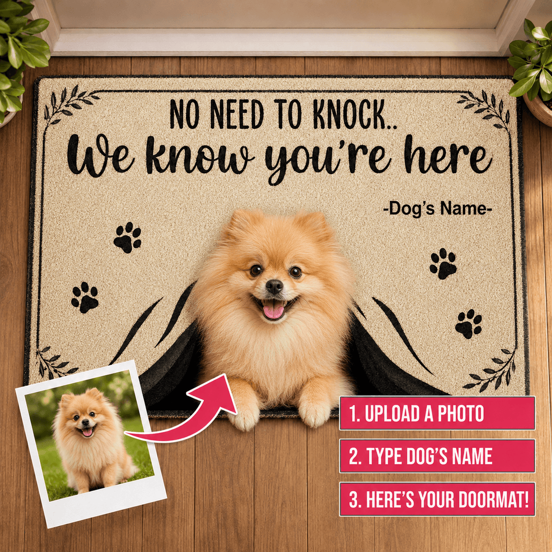 Custom Dog Doormat from Photo – Personalized "No Need to Knock" Funny Pet Welcome Mat