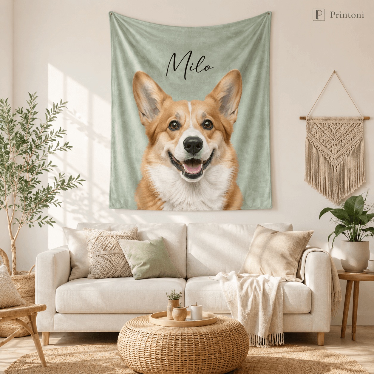 Custom Pet Tapestry from Photo, Personalized Dog Cat Portrait Wall Hanging with Name, Large Pet Wall Decor, Pet Lover Gift