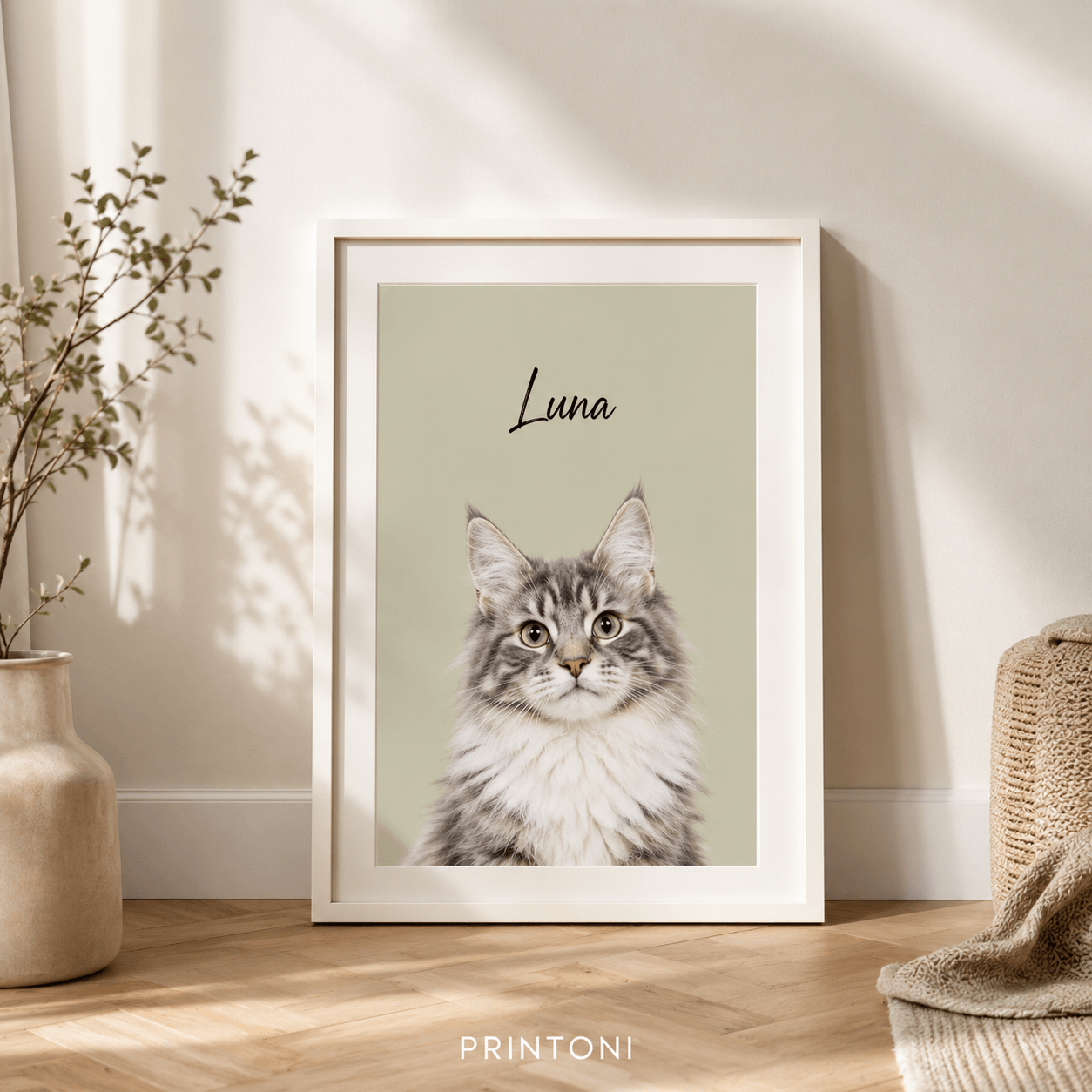 Custom Pet Portrait from Photo, Personalized Modern Dog Cat Portrait with Name, Framed Pet Wall Art, Pet Lover Gift