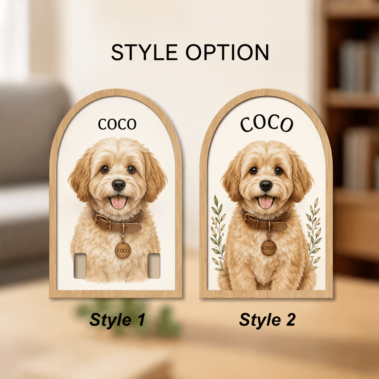 Custom Pet Collar Holder Sign – Personalized Watercolor Dog Portrait Frame, Pet Memorial Gift - Printoni