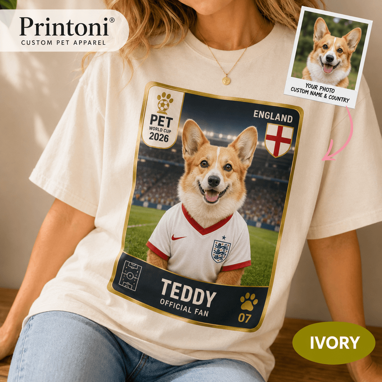 Custom Soccer Pet Shirt from Photo, Personalized Football Fan Dog Cat Tee with Name & Country, Soccer 2026 Gift, Comfort Colors