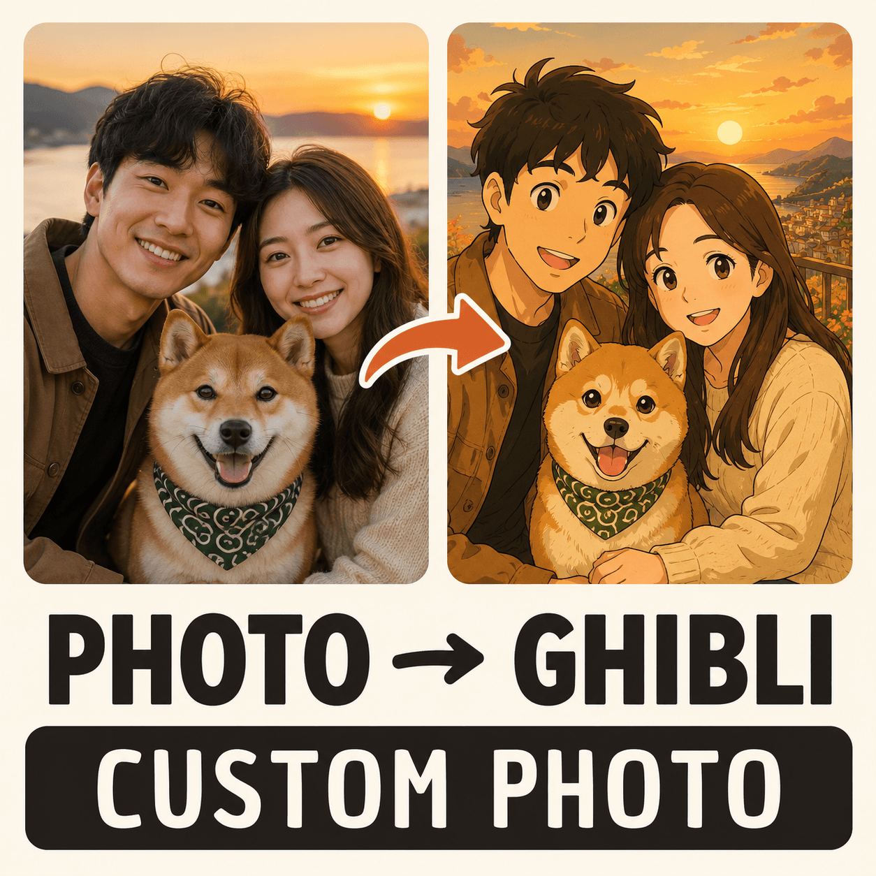 Custom Anime Style Portrait from Photo – Personalized Family Pet Canvas Wall Art Gift