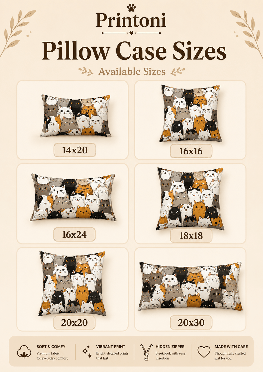 Cute Cartoon Cat Pillow Cover – Kawaii Cat Throw Cushion Case for Sofa, Cat Lover Home Decor