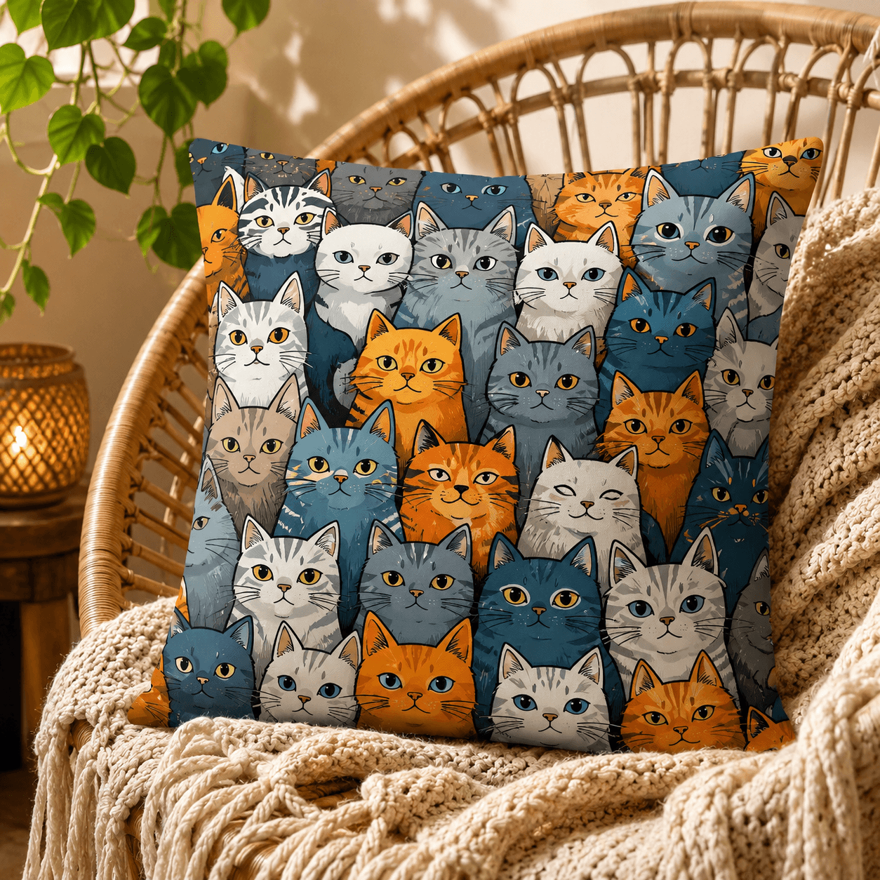Cute Cartoon Cat Pillow Cover – Kawaii Cat Throw Cushion Case for Sofa, Cat Lover Home Decor