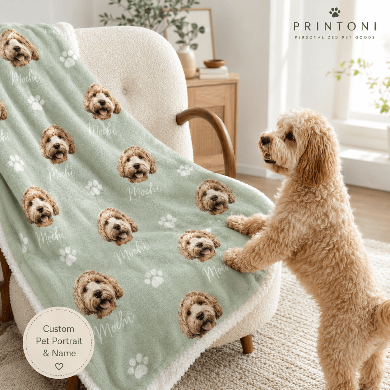 Custom Pet Photo Blanket from Photo, Personalized Dog Face & Name Throw Blanket, Dog Mom Gift, Pet Keepsake Christmas Gift