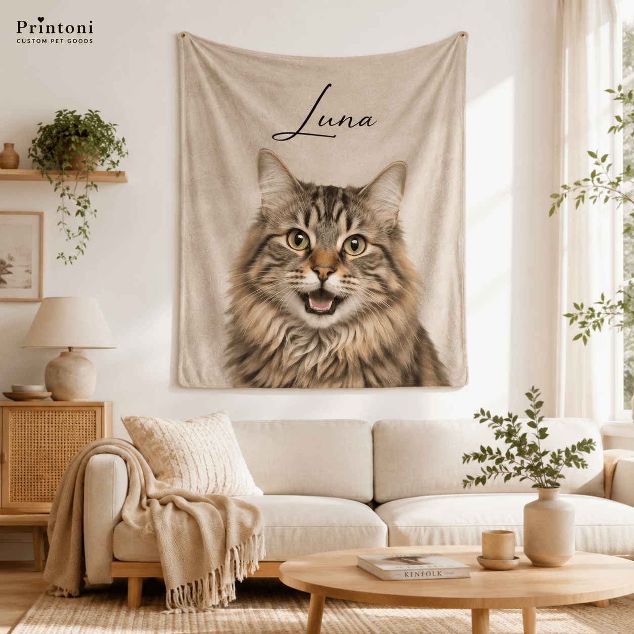 Custom Pet Tapestry from Photo, Personalized Dog Cat Portrait Wall Hanging with Name, Large Pet Wall Decor, Pet Lover Gift
