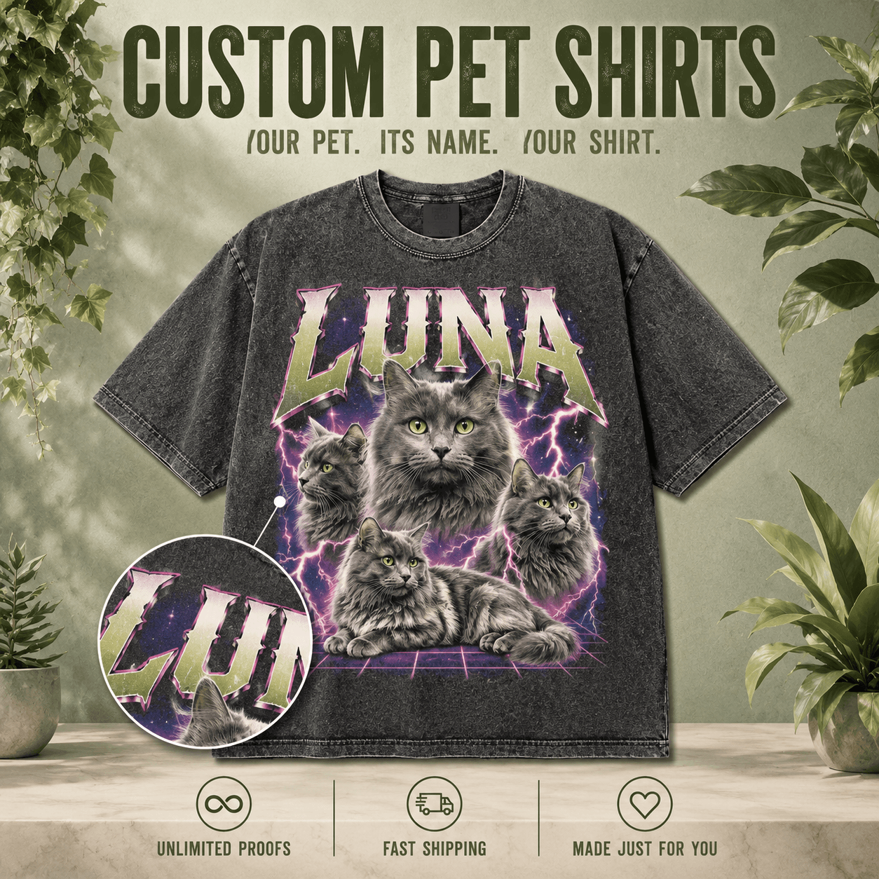 Custom Pet Portrait Shirt from Photo, Personalized Metal Band Pet Tee, 90s Rock Dog Cat Shirt with Name, Pet Lover Gift, Comfort Colors