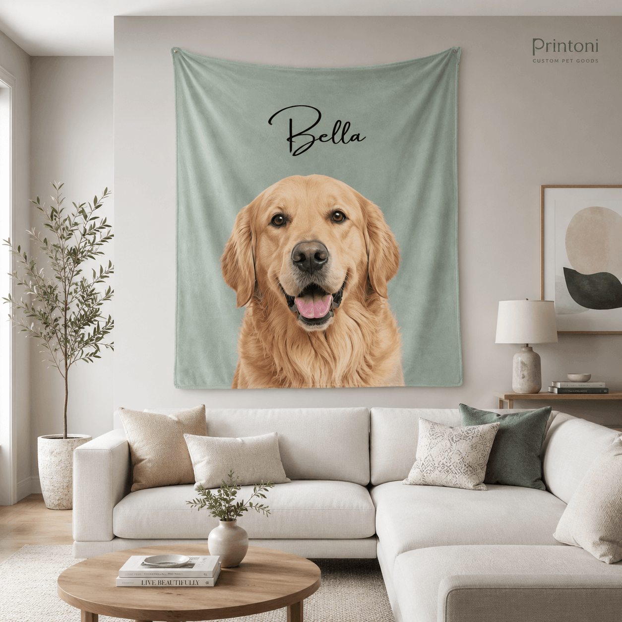 Custom Pet Tapestry from Photo, Personalized Dog Cat Portrait Wall Hanging with Name, Large Pet Wall Decor, Pet Lover Gift