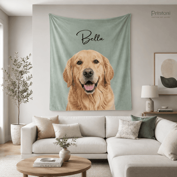 Custom Pet Tapestry from Photo, Personalized Dog Cat Portrait Wall Hanging with Name, Large Pet Wall Decor, Pet Lover Gift