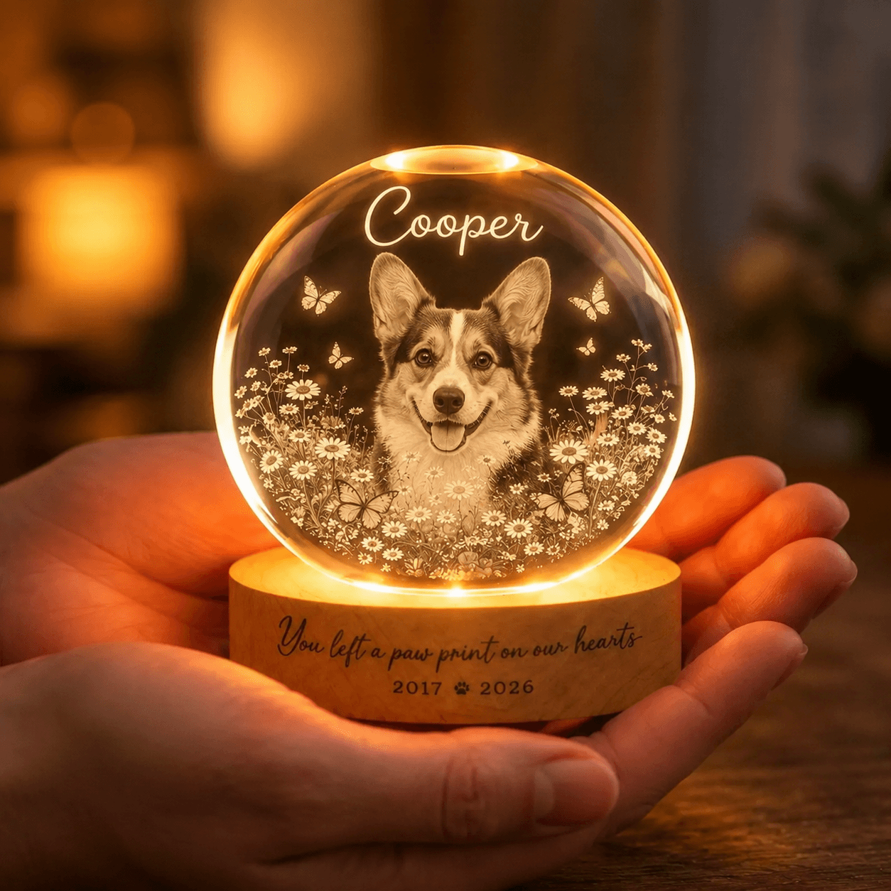 Custom Pet Memorial Crystal Ball Night Light from Photo – Personalized Dog Loss Gift Keepsake - Printoni