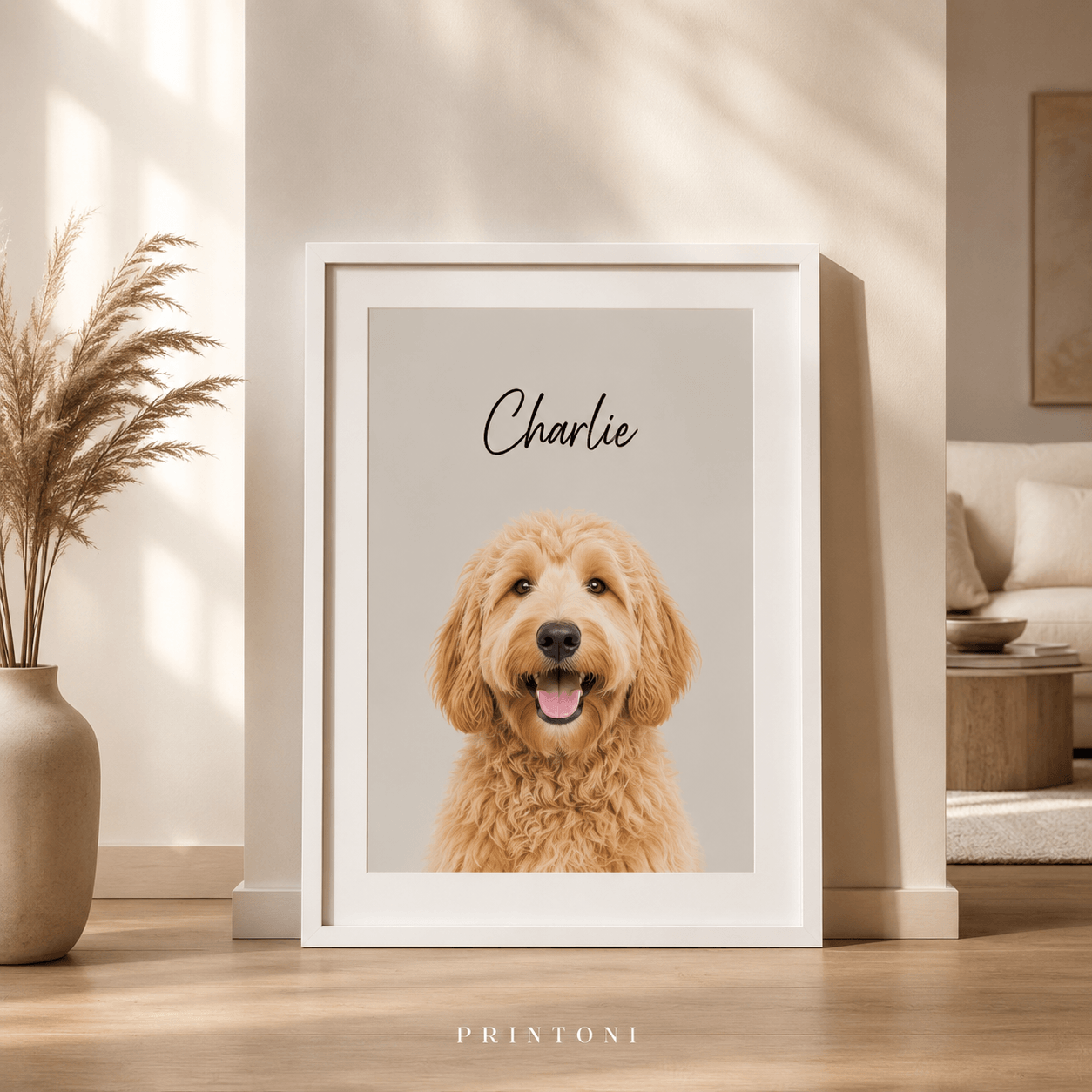 Custom Pet Portrait from Photo, Personalized Modern Dog Cat Portrait with Name, Framed Pet Wall Art, Pet Lover Gift