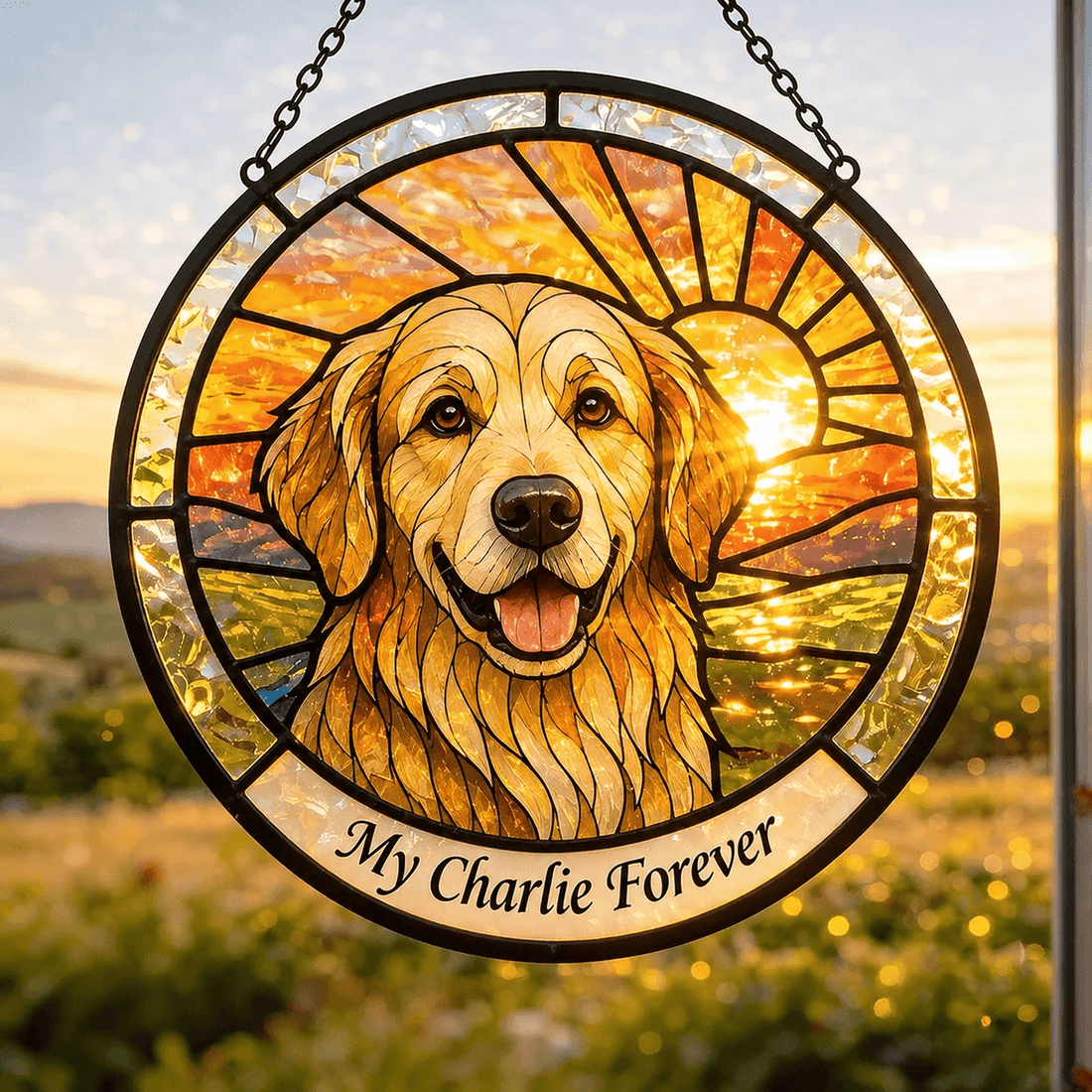 Custom Dog Stained Glass Suncatcher from Photo – Personalized Pet Memorial Window Decor - Printoni