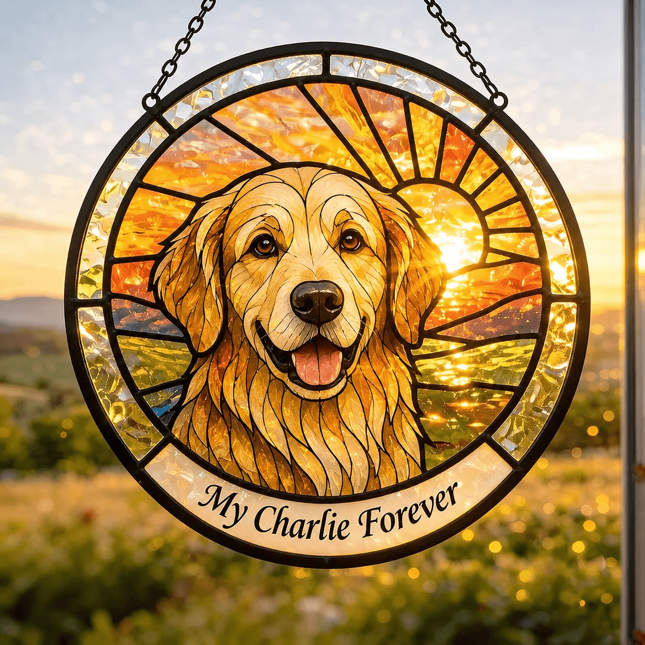 Custom Dog Stained Glass Suncatcher from Photo – Personalized Pet Memorial Window Decor - Printoni
