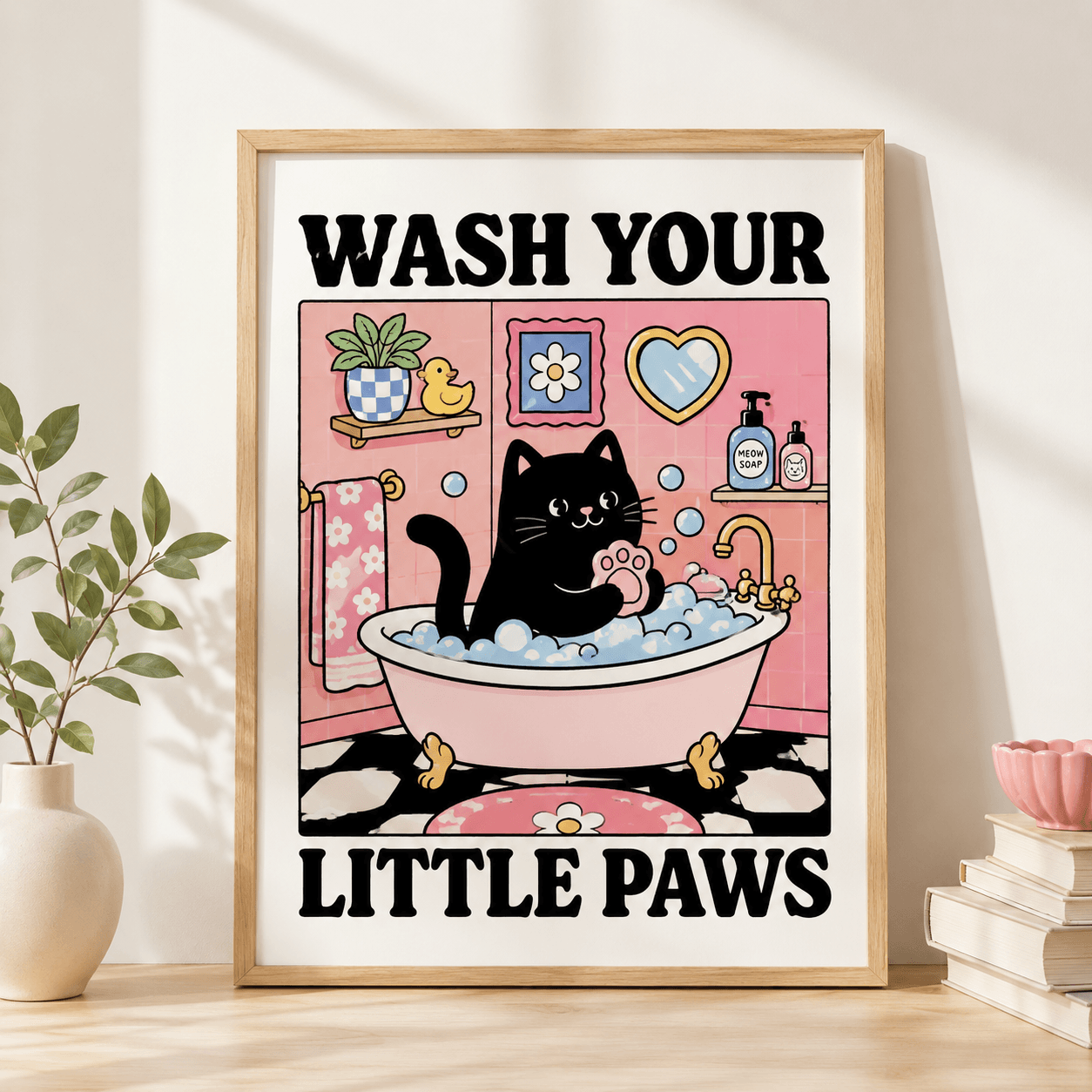 Funny Cat Dog Wall Art Print – Retro Aesthetic Kitchen & Bathroom Pet Poster, Pet Lover Gift