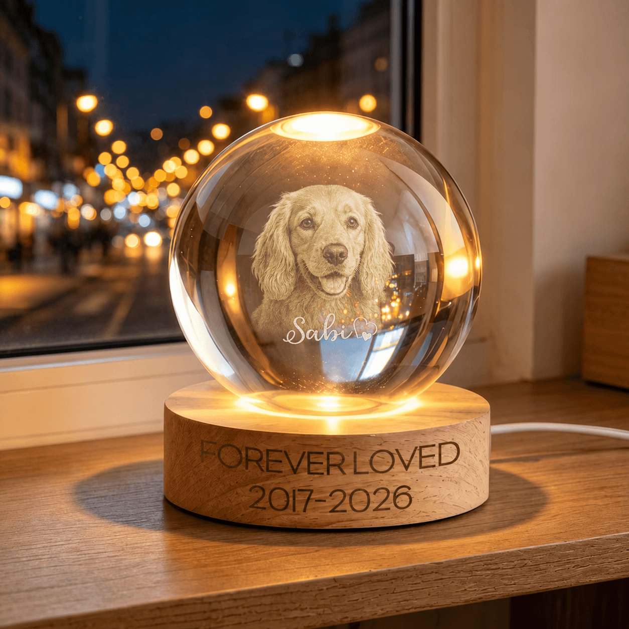 Custom Pet Memorial Crystal Ball Night Light from Photo – Personalized Dog Portrait Loss Gift - Printoni