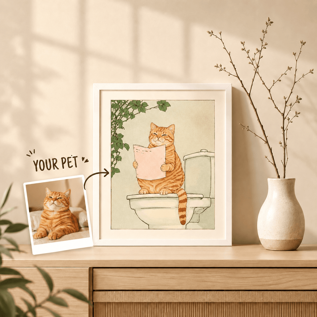 Custom Pet Bathroom Art from Photo – Personalized Funny Dog Cat Toilet Portrait, Bathroom Decor