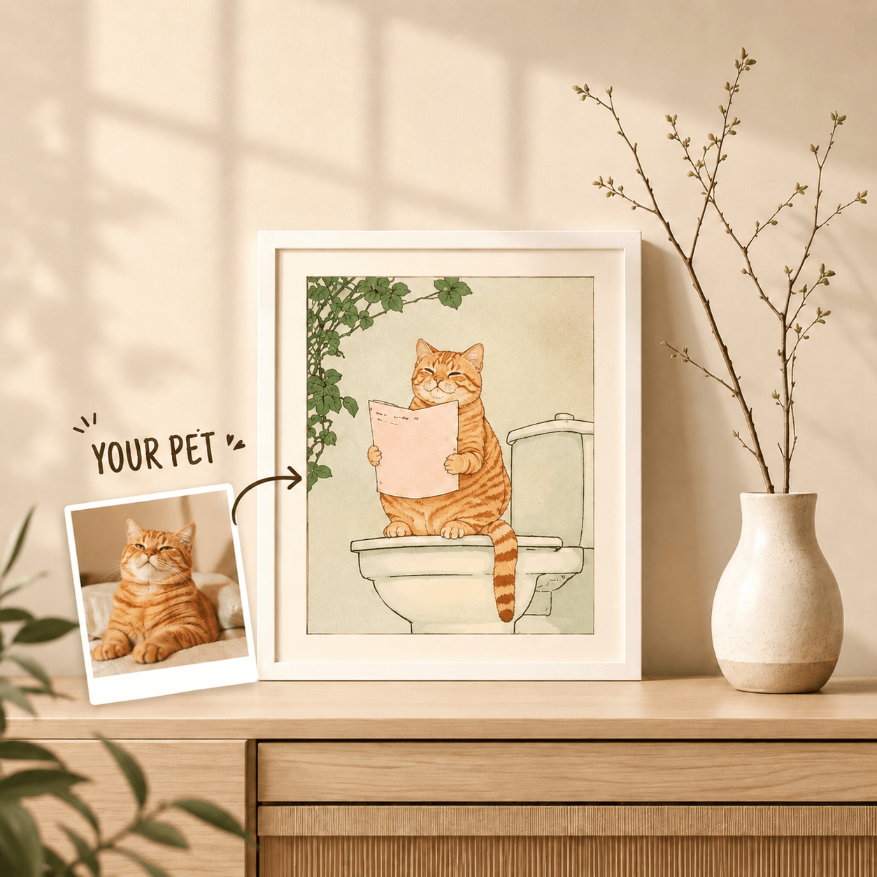 Custom Pet Bathroom Art from Photo – Personalized Funny Dog Cat Toilet Portrait, Bathroom Decor