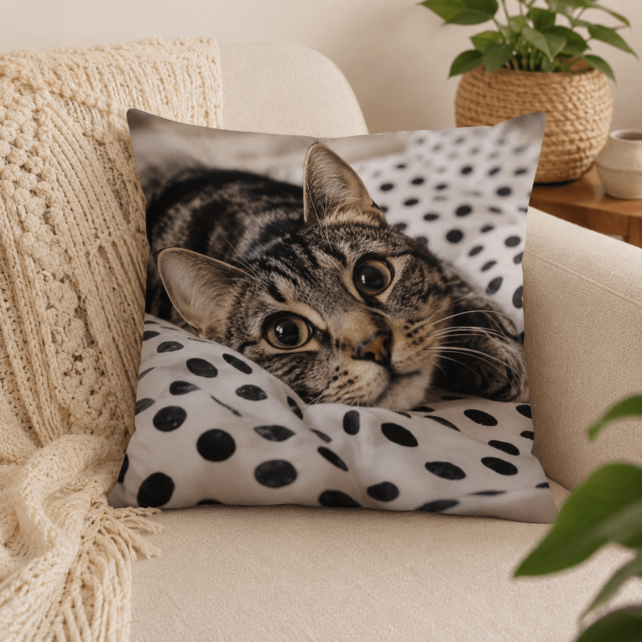 Funny Cat Pillow Cover – Lazy Chonky Cat Throw Cushion Case for Sofa, Cat Lover Gift Decor