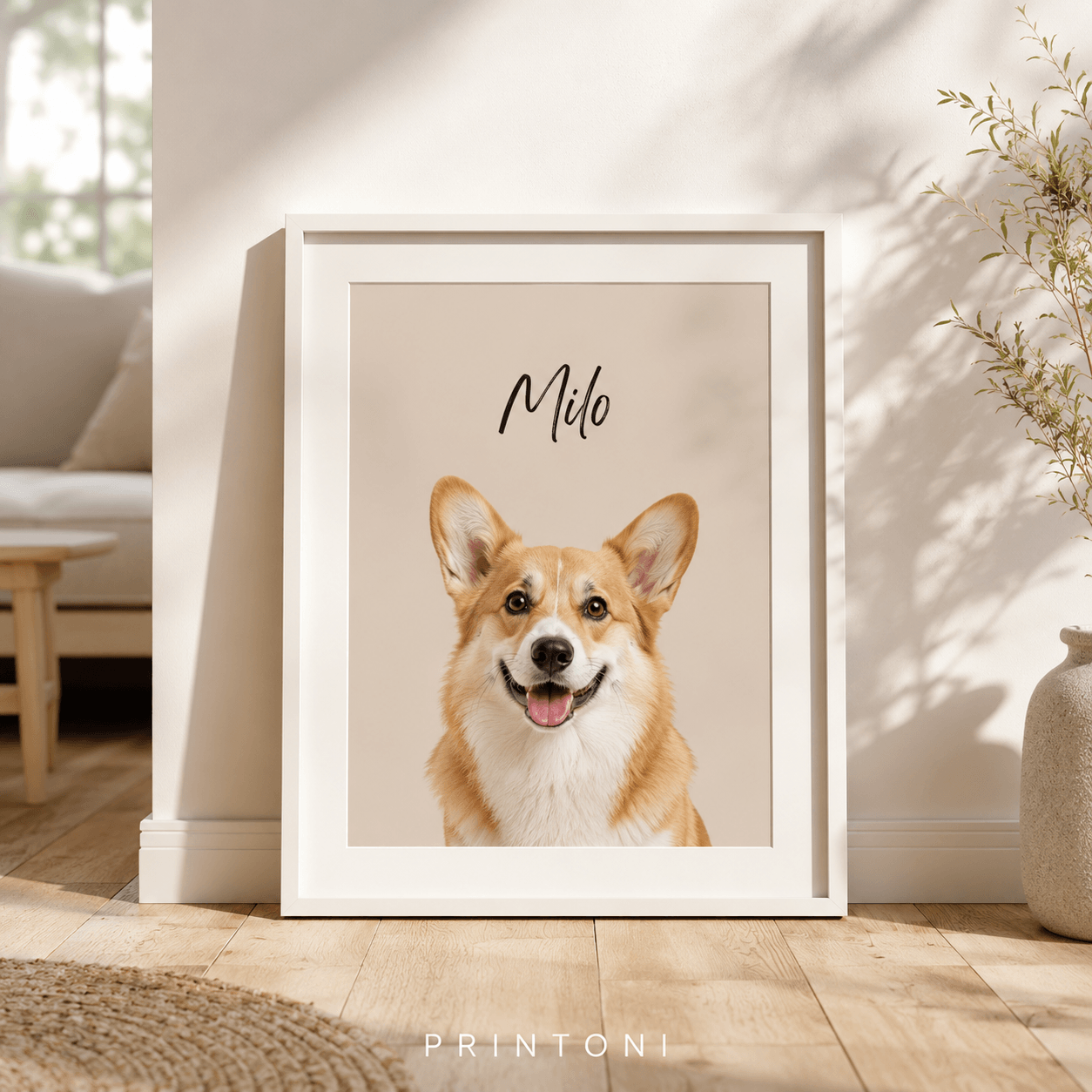 Custom Pet Portrait from Photo, Personalized Modern Dog Cat Portrait with Name, Framed Pet Wall Art, Pet Lover Gift