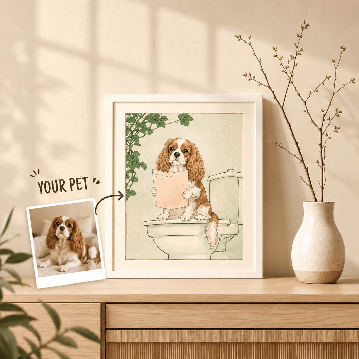 Custom Pet Bathroom Art from Photo – Personalized Funny Dog Cat Toilet Portrait, Bathroom Decor