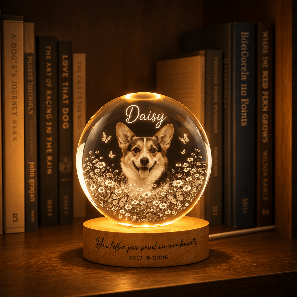 Custom Pet Memorial Crystal Ball Night Light from Photo – Personalized Dog Loss Gift Keepsake - Printoni