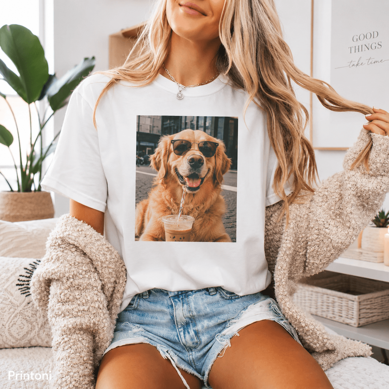 Golden Retriever Iced Coffee Shirt, Funny Dog Graphic Tee, Golden Retriever Lover Gift, Dog Mom Shirt, Trendy Dog Tee, Comfort Colors