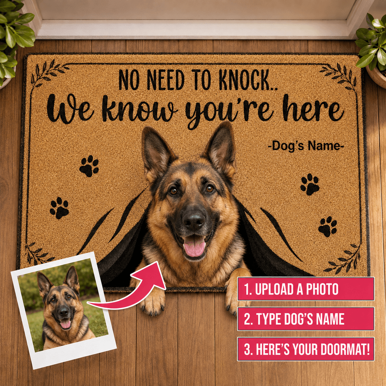 Custom Dog Doormat from Photo – Personalized "No Need to Knock" Funny Pet Welcome Mat