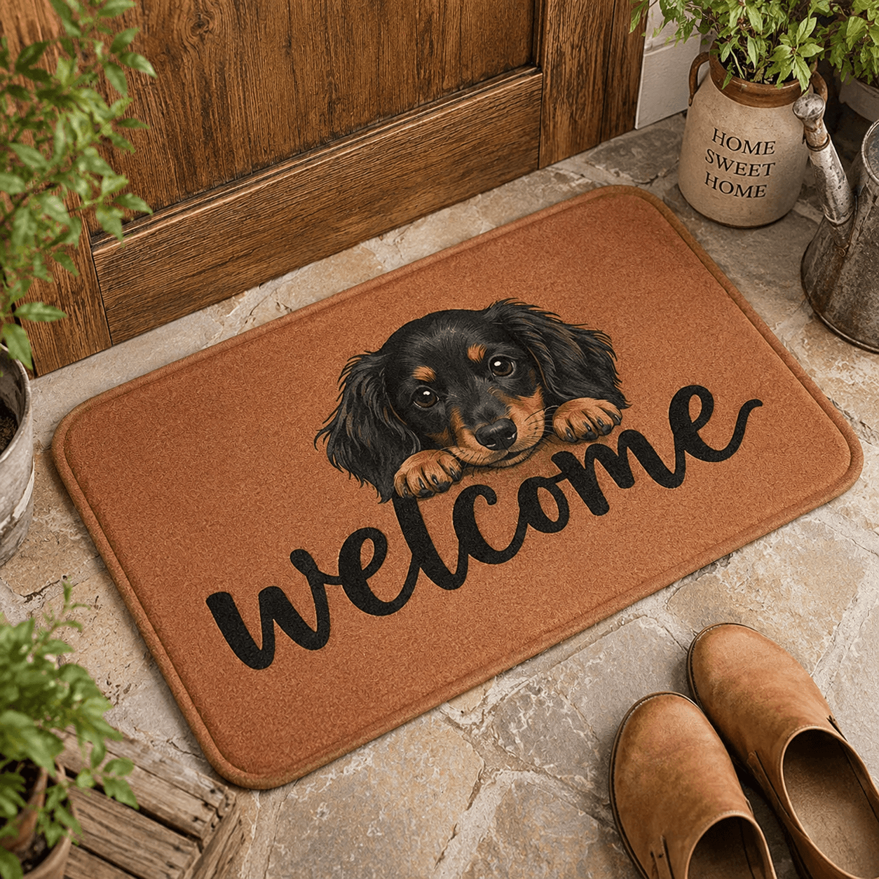 Black Cat Welcome Doormat – Cute Minimalist Cat Door Mat, Modern Cat Lover Gift Decor