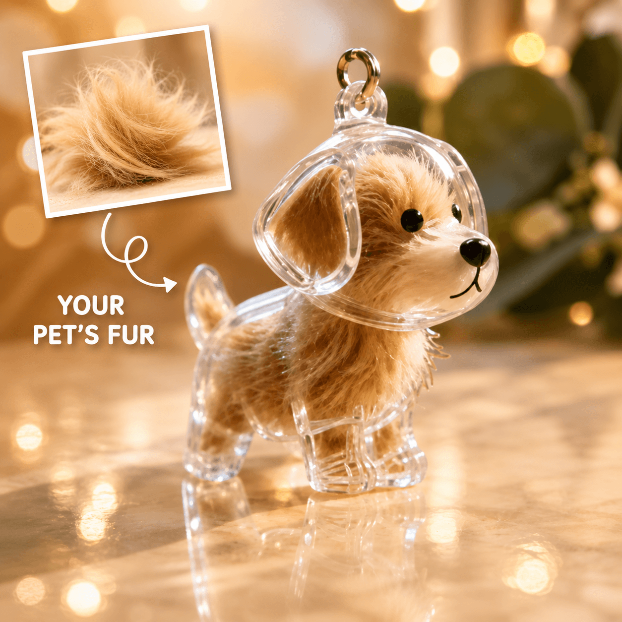 Custom Pet Fur Keepsake Ornament – Personalized Dog Memorial Glass Figurine, Pet Loss Gift