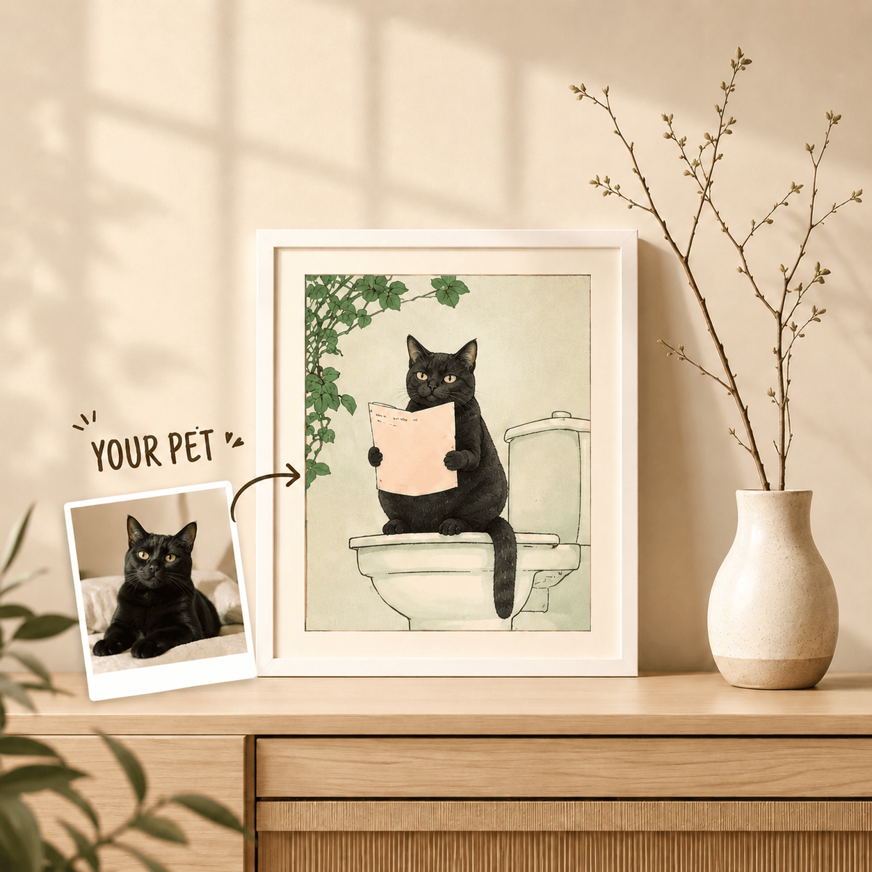 Custom Pet Bathroom Art from Photo – Personalized Funny Dog Cat Toilet Portrait, Bathroom Decor