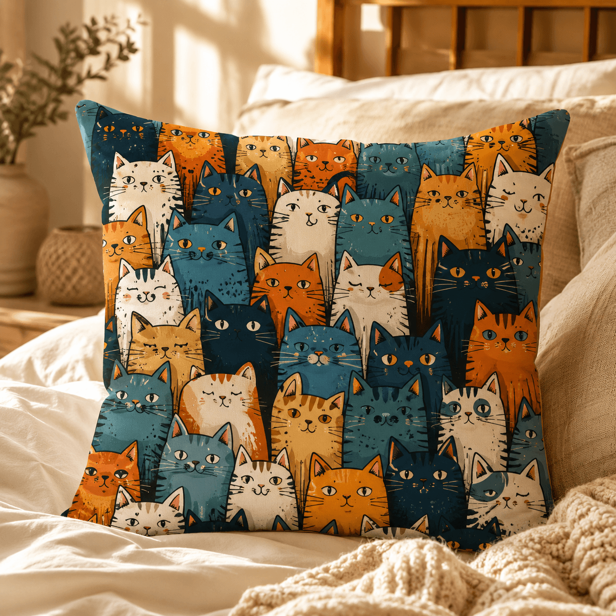 Cute Cartoon Cat Pillow Cover – Kawaii Cat Throw Cushion Case for Sofa, Cat Lover Home Decor