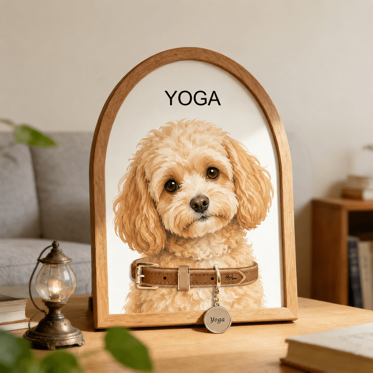 Custom Pet Collar Holder Sign – Personalized Watercolor Dog Portrait Frame, Pet Memorial Gift - Printoni