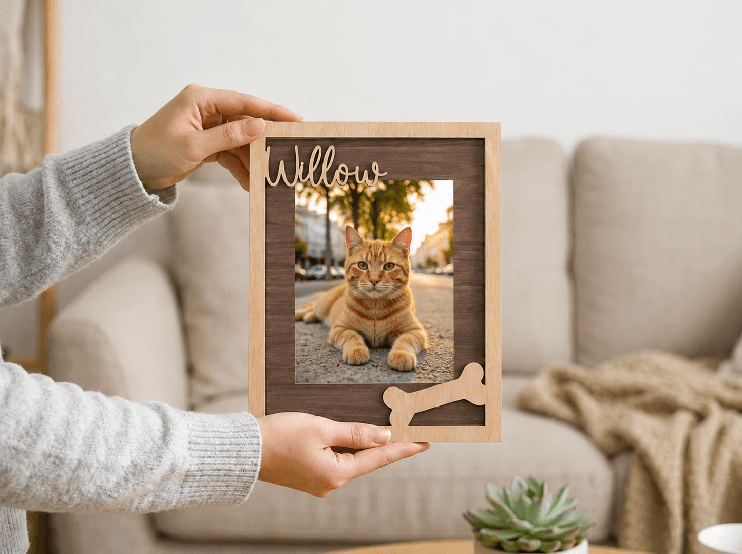 Custom Pet Memorial Picture Frame – Personalized Wooden Dog Photo Frame, Rainbow Bridge Loss Gift - Printoni