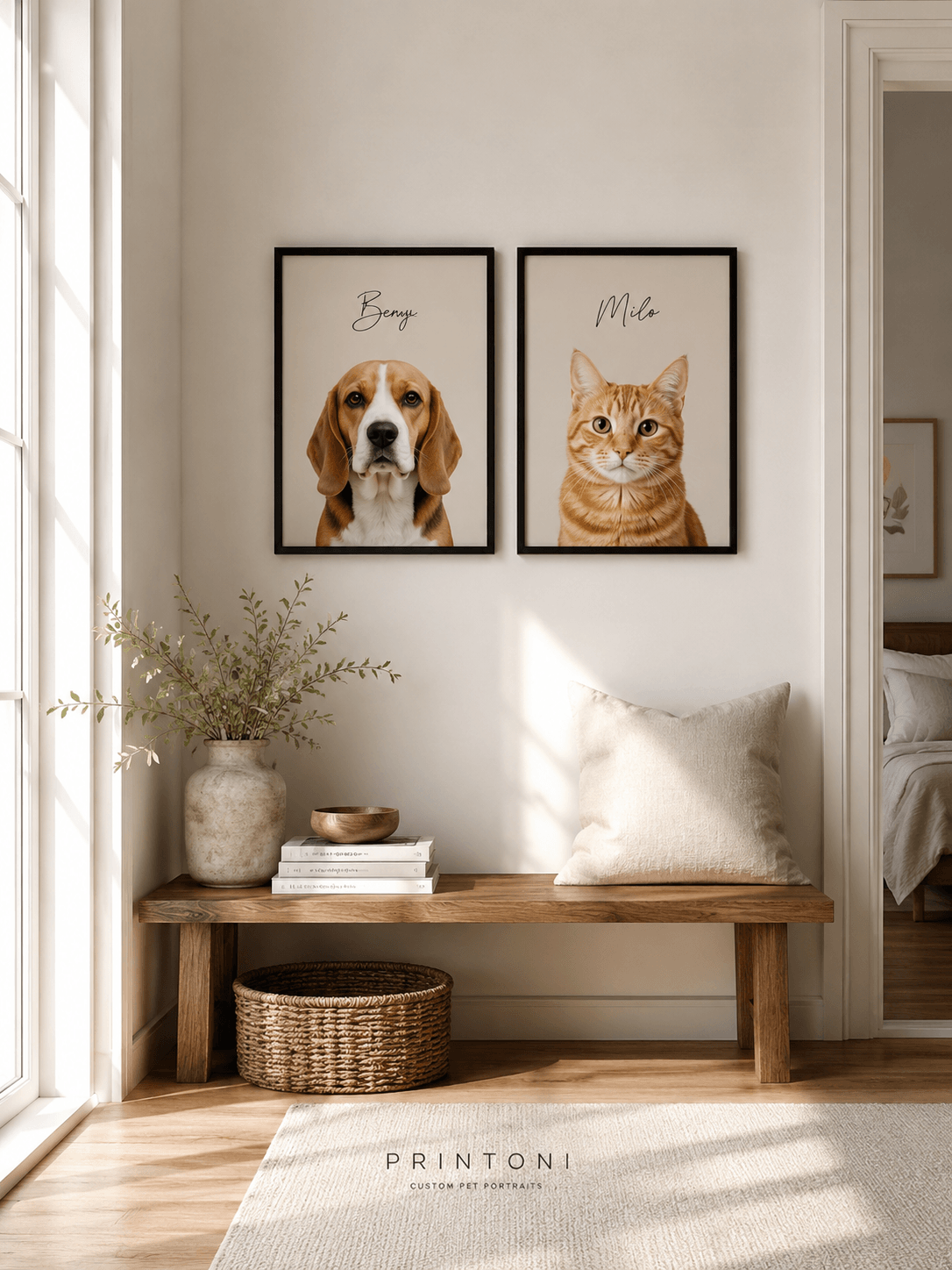 Custom Pet Portrait from Photo, Personalized Modern Dog Cat Portrait with Name, Framed Pet Wall Art, Pet Lover Gift