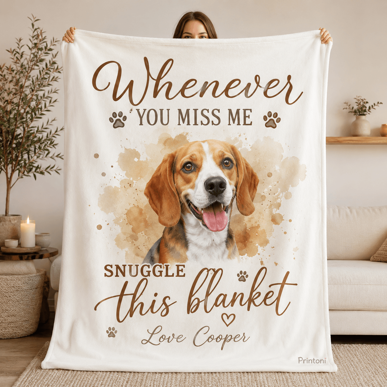 Custom Pet Memorial Blanket from Photo, Personalized Watercolor Dog Cat Throw with Name, Pet Loss Sympathy & Remembrance Gift