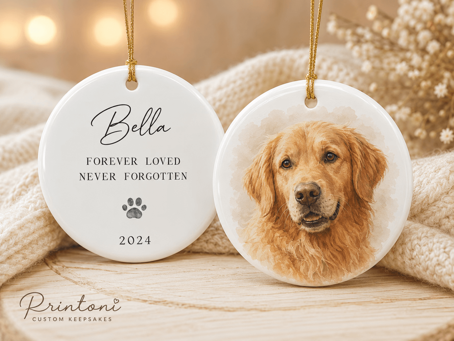 Custom Pet Memorial Ornament from Photo, Personalized Dog Cat Portrait Keepsake, Pet Loss Sympathy Gift, In Loving Memory Ornament