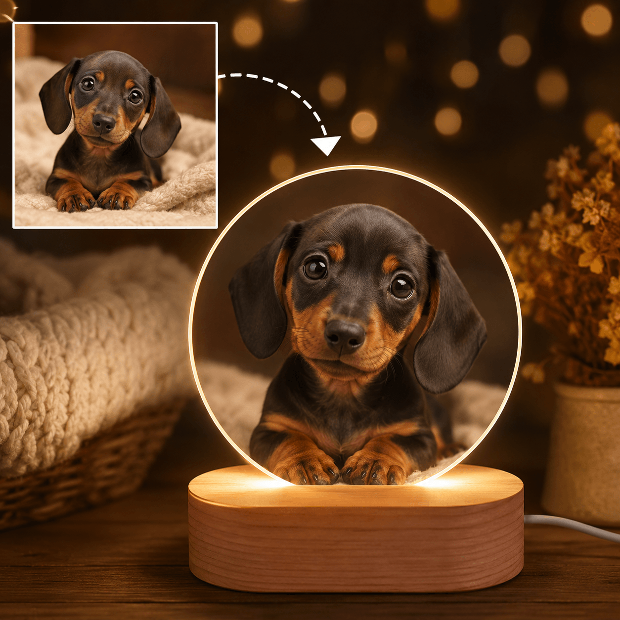 Custom Pet Photo Night Light from Photo – Personalized Dog Cat Acrylic LED Lamp Gift