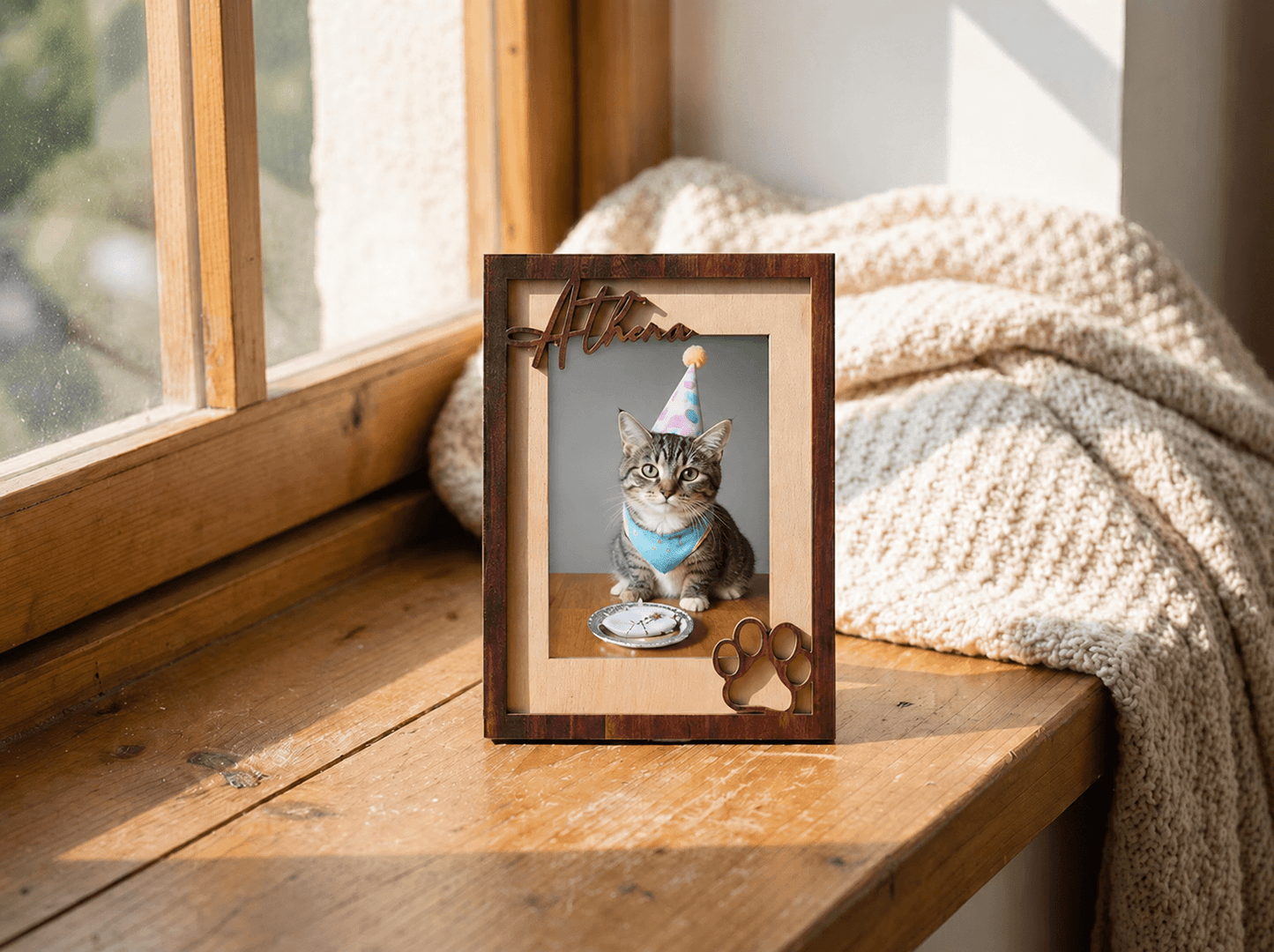 Custom Pet Memorial Picture Frame – Personalized Wooden Dog Photo Frame, Rainbow Bridge Loss Gift - Printoni