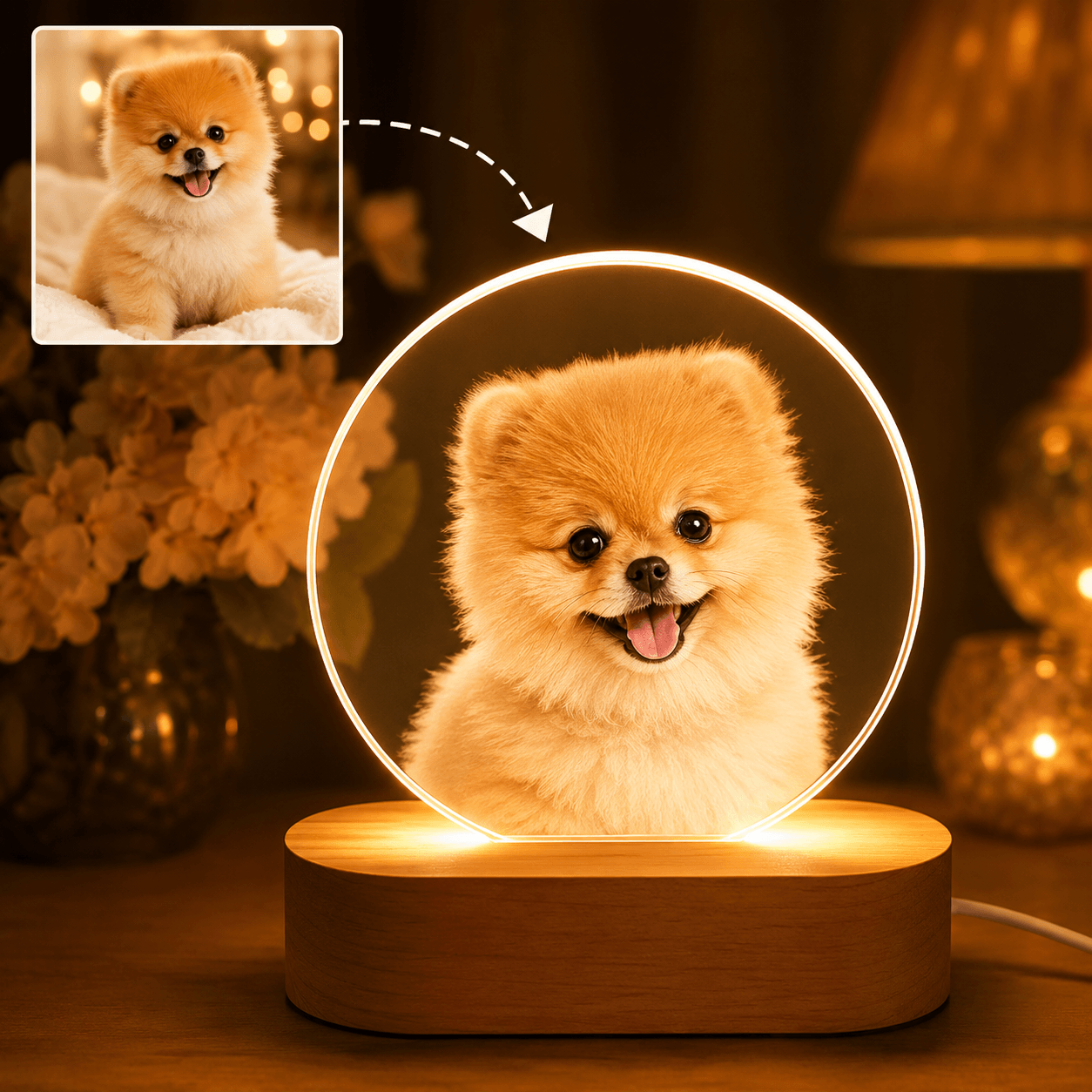 Custom Pet Photo Night Light from Photo – Personalized Dog Cat Acrylic LED Lamp Gift