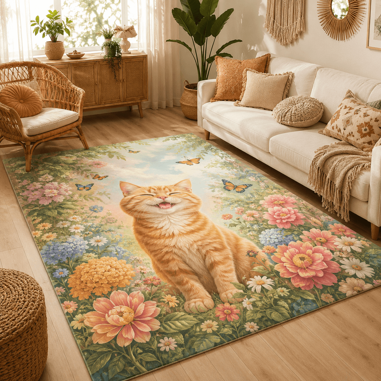 Dreamy Dog & Cat Area Rug – Cute Pastel Living Room Bedroom Floor Mat, Pet Lover Gift