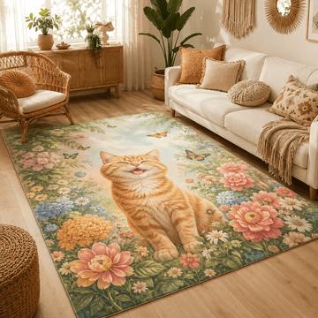 Dreamy Dog & Cat Area Rug – Cute Pastel Living Room Bedroom Floor Mat, Pet Lover Gift
