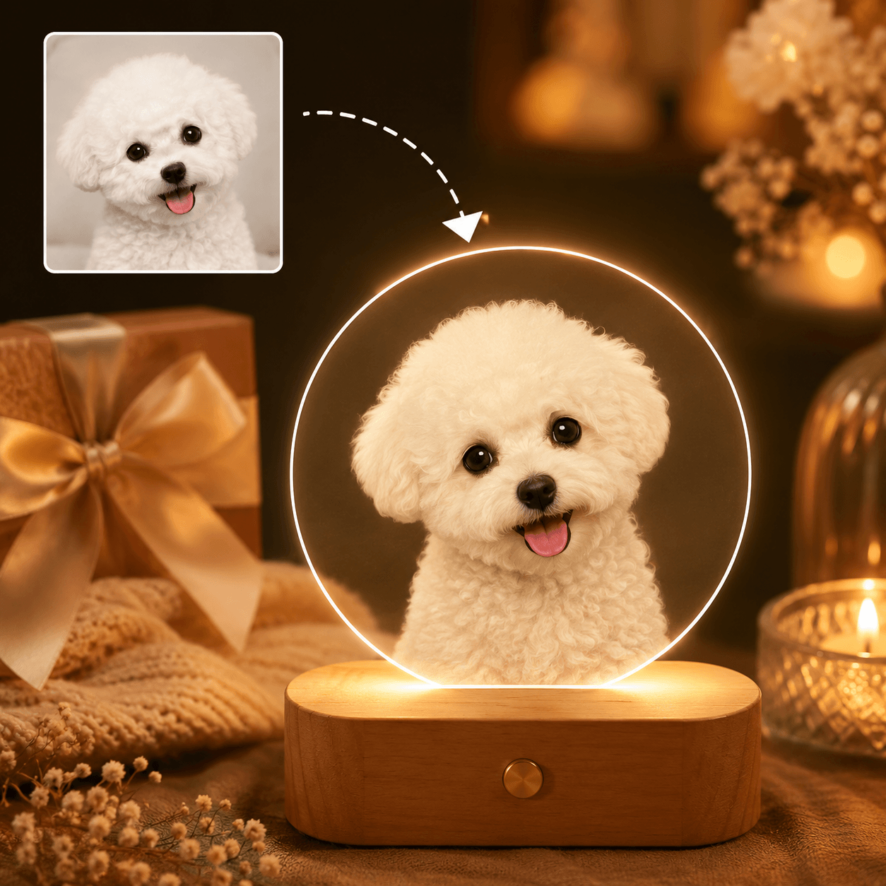 Custom Pet Photo Night Light from Photo – Personalized Dog Cat Acrylic LED Lamp Gift