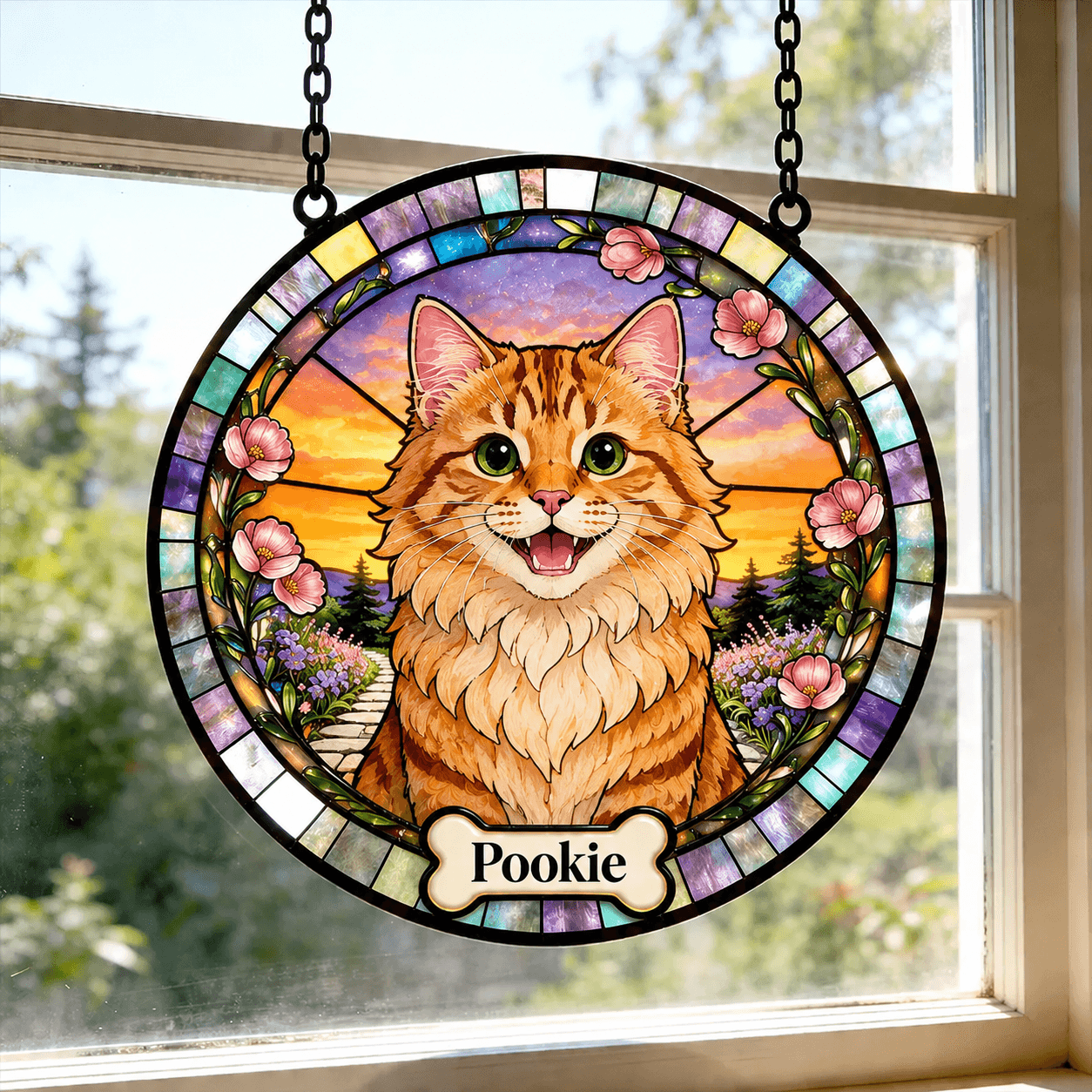 Custom Dog Stained Glass Suncatcher from Photo – Personalized Pet Memorial Window Decor - Printoni
