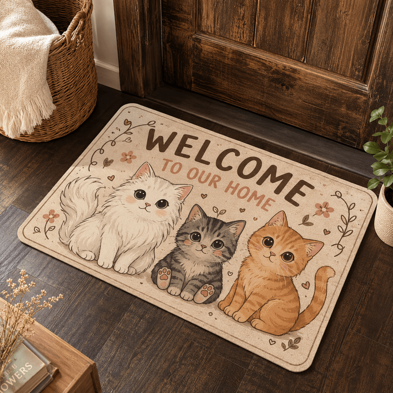 Celestial Black Cat Welcome Doormat – Moon & Stars Cat Door Mat