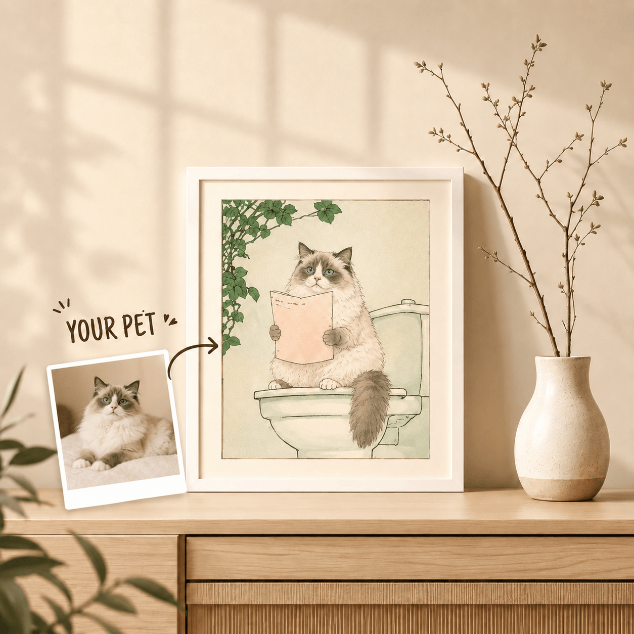 Custom Pet Bathroom Art from Photo – Personalized Funny Dog Cat Toilet Portrait, Bathroom Decor