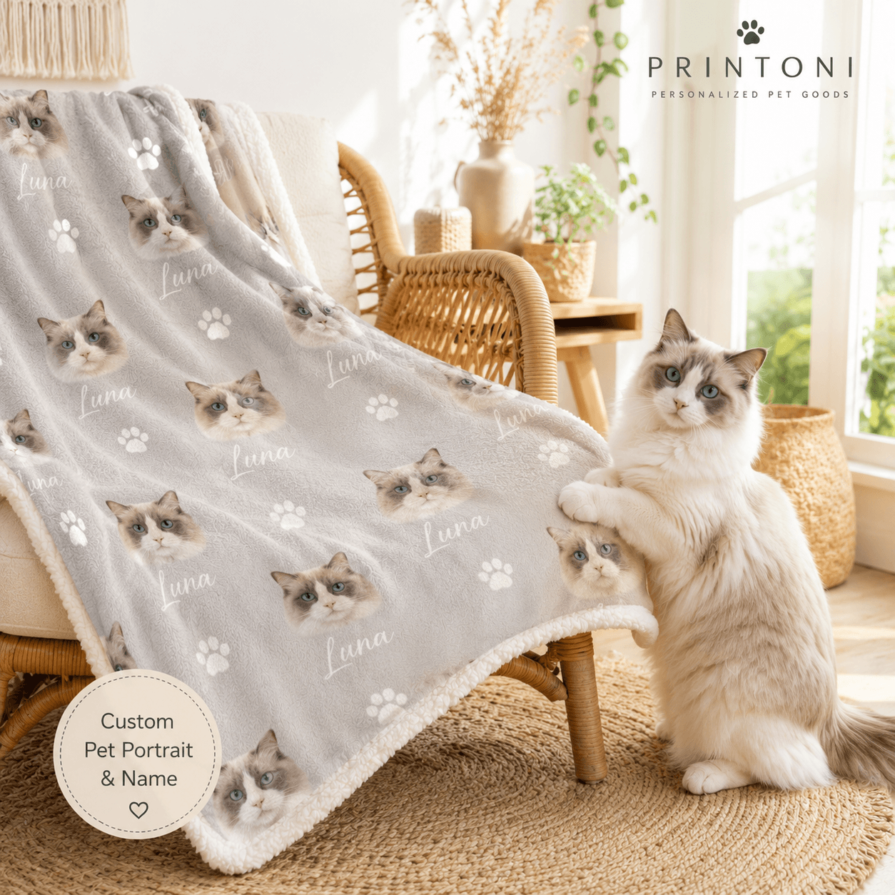 Custom Pet Photo Blanket from Photo, Personalized Dog Face & Name Throw Blanket, Dog Mom Gift, Pet Keepsake Christmas Gift