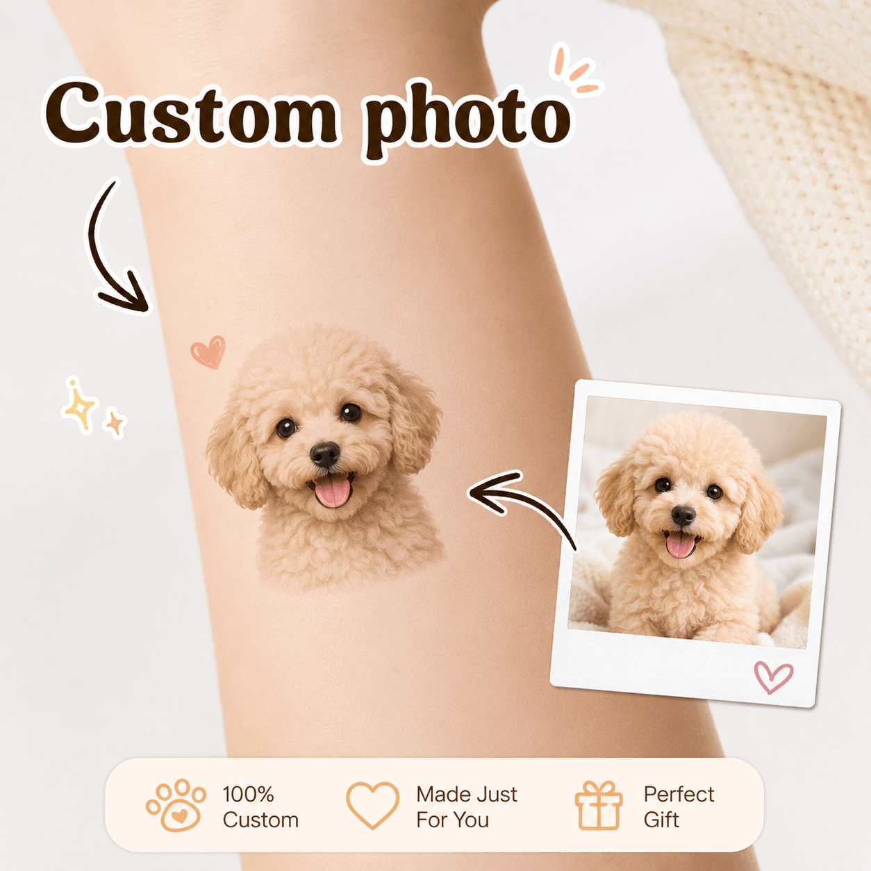 Custom Pet Temporary Tattoo from Photo – Personalized Dog Cat Portrait Tattoo Gift