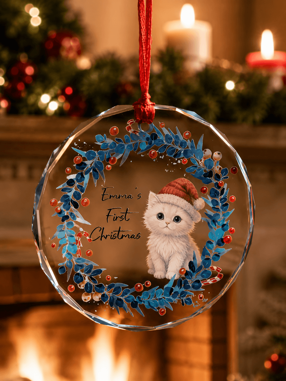 Personalized Pet First Christmas Ornament – Custom Dog Cat Glass Ornament with Name Gift