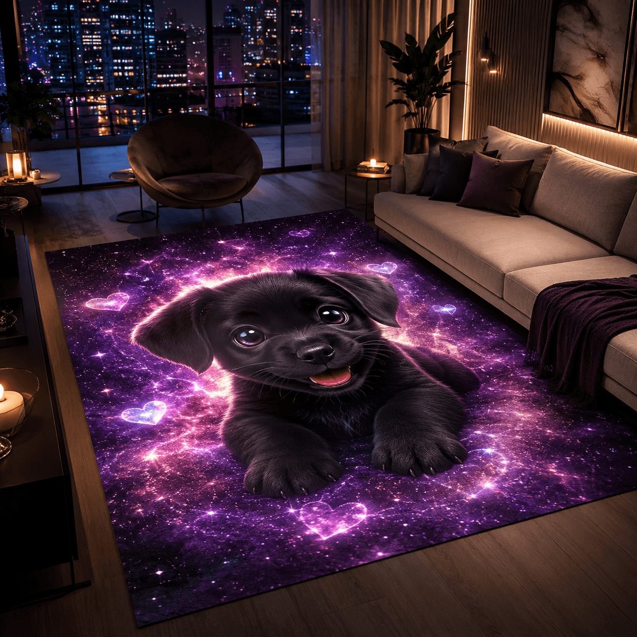 Dreamy Dog & Cat Area Rug – Cute Pastel Living Room Bedroom Floor Mat, Pet Lover Gift