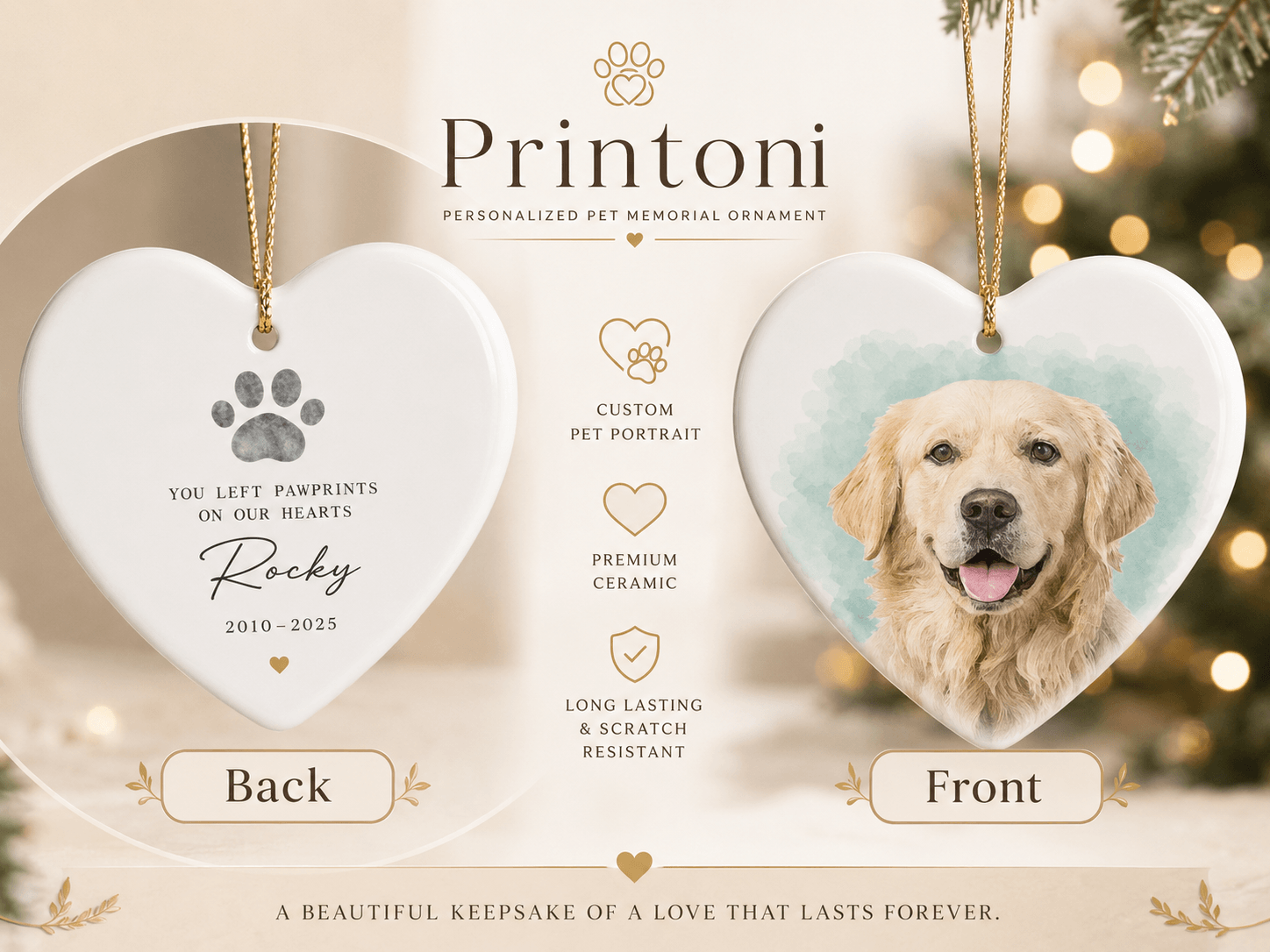 Custom Pet Memorial Ornament from Photo, Personalized Dog Cat Portrait Keepsake, Pet Loss Sympathy Gift, In Loving Memory Ornament